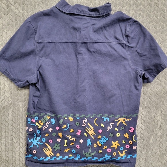 Teddy Fresh Shirt Mens Medium Short Sleeve Button Up Denim 90s Geometric Cotton - Picture 8 of 9